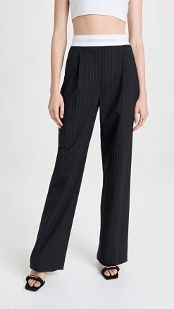 Cheapest ???? Alexander Wang High Waisted Pleated Trousers Navy/White ????