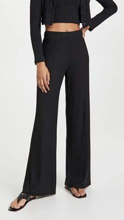 Promo ⭐ Enza Costa Viscose Rib Straight Leg Pants Black ????