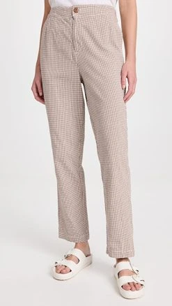 Best Sale ???? Free People Kate Plaid Straight Leg Pants Brown & White ⌛