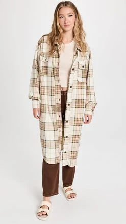Best deal ???? Free People Plaid Long Ruby ???? Dress Shacket Pistachio Combo ????