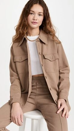 Buy ⭐ Good American Essentials Fleece Shacket Putty001 ????