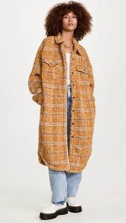 Best Pirce ⌛ Good American Long Plaid Sherpa Shacket Emory Sherpa Plaid001 ????