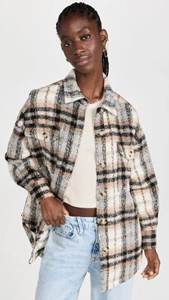 Deals ⭐ Good American Neutral Plaid Shacket Neutral Plaid001 ????