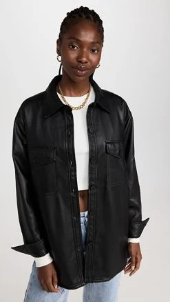 Top 10 ???? Good American Better Than Leather Shacket Black001 ????