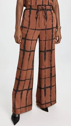 Flash Sale ???? Jonathan Simkhai STANDARD Joey Shibori Print Washed Charmeuse Wide Leg Pants Soft Clay Multi Shibori ????