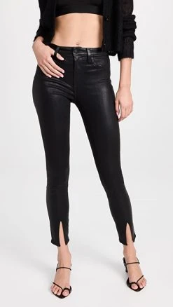 Wholesale ❤️ L'AGENCE Jyothi Split Ankle Pants Noir ???? Coated ????