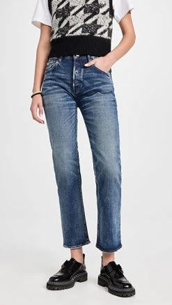 Best Sale ⌛ MOUSSY VINTAGE Mv Farwell Straight ???? Jeans Dark Blue ????