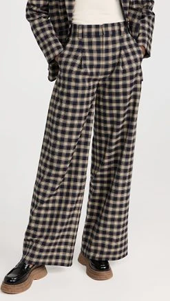 Coupon ???? Something Navy Plaid High Waisted Wide Leg Pants Navy Combo ⭐