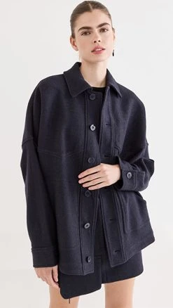 Best deal ⭐ Tibi Boiled Wool Western ???? Shirt Jacket Midnight Navy ✔️